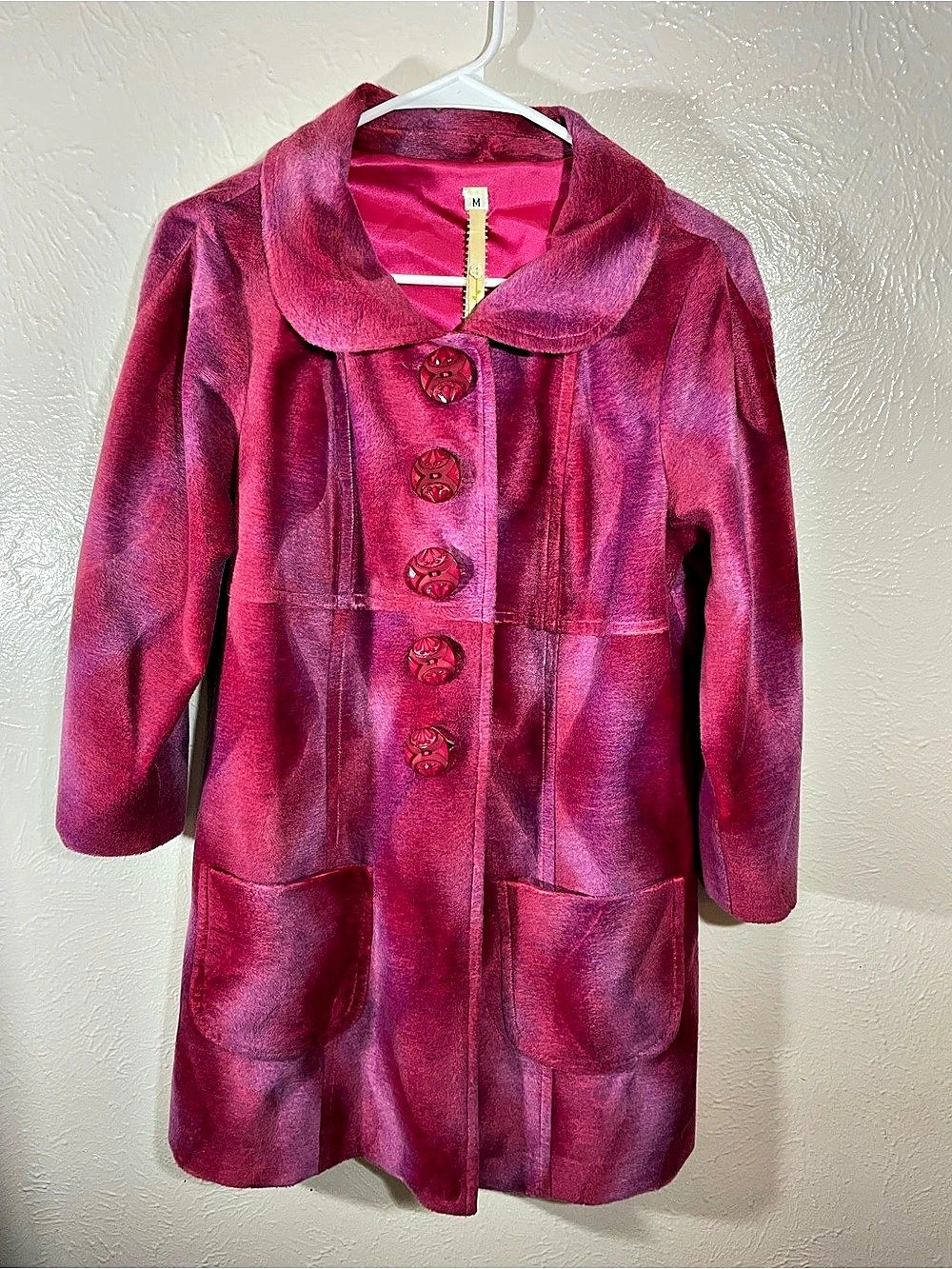Uncle Frank Abstract Print Coat in Shades of Pink Size Medium